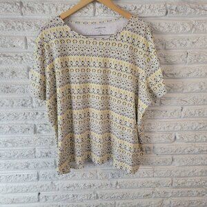 Croft & Barrow Women's 3X Plus Size Gray Yellow Geometric Short Sleeve GEO136E